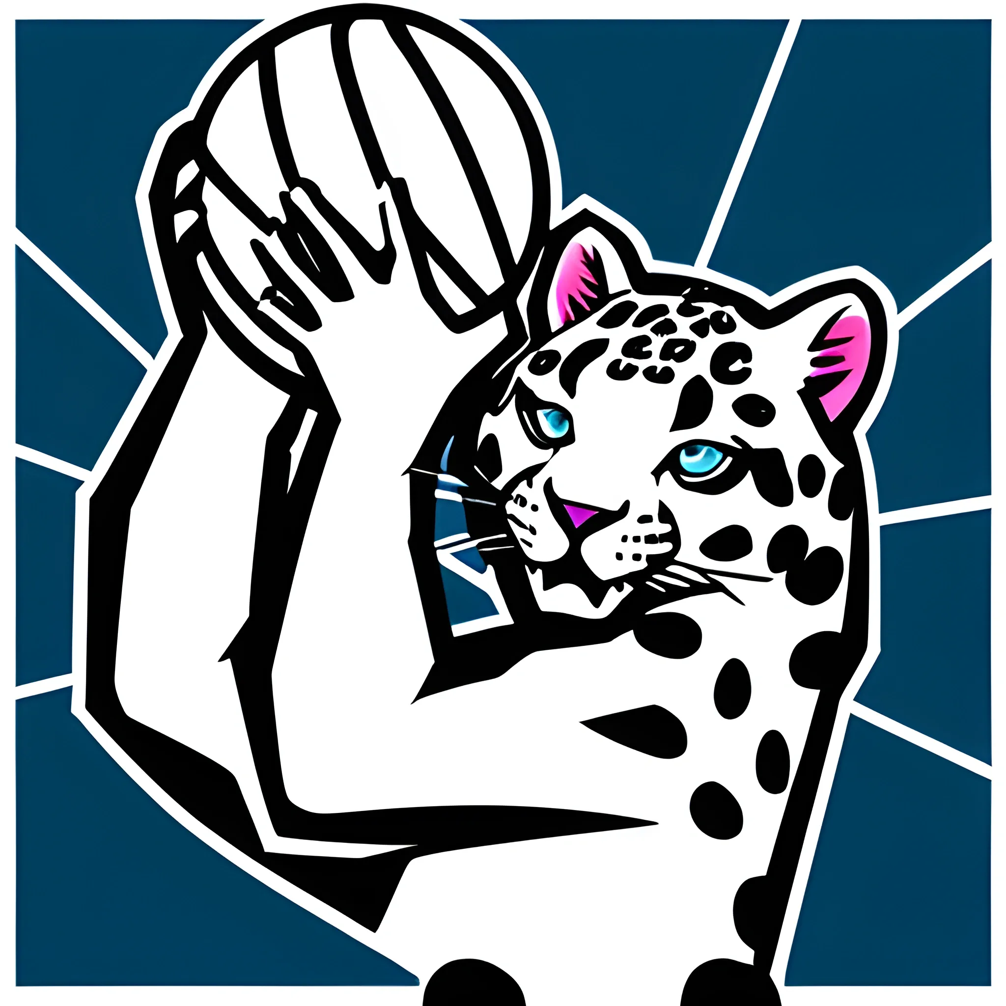 Ice Leopard clutching a volleyball, logo, Cartoon