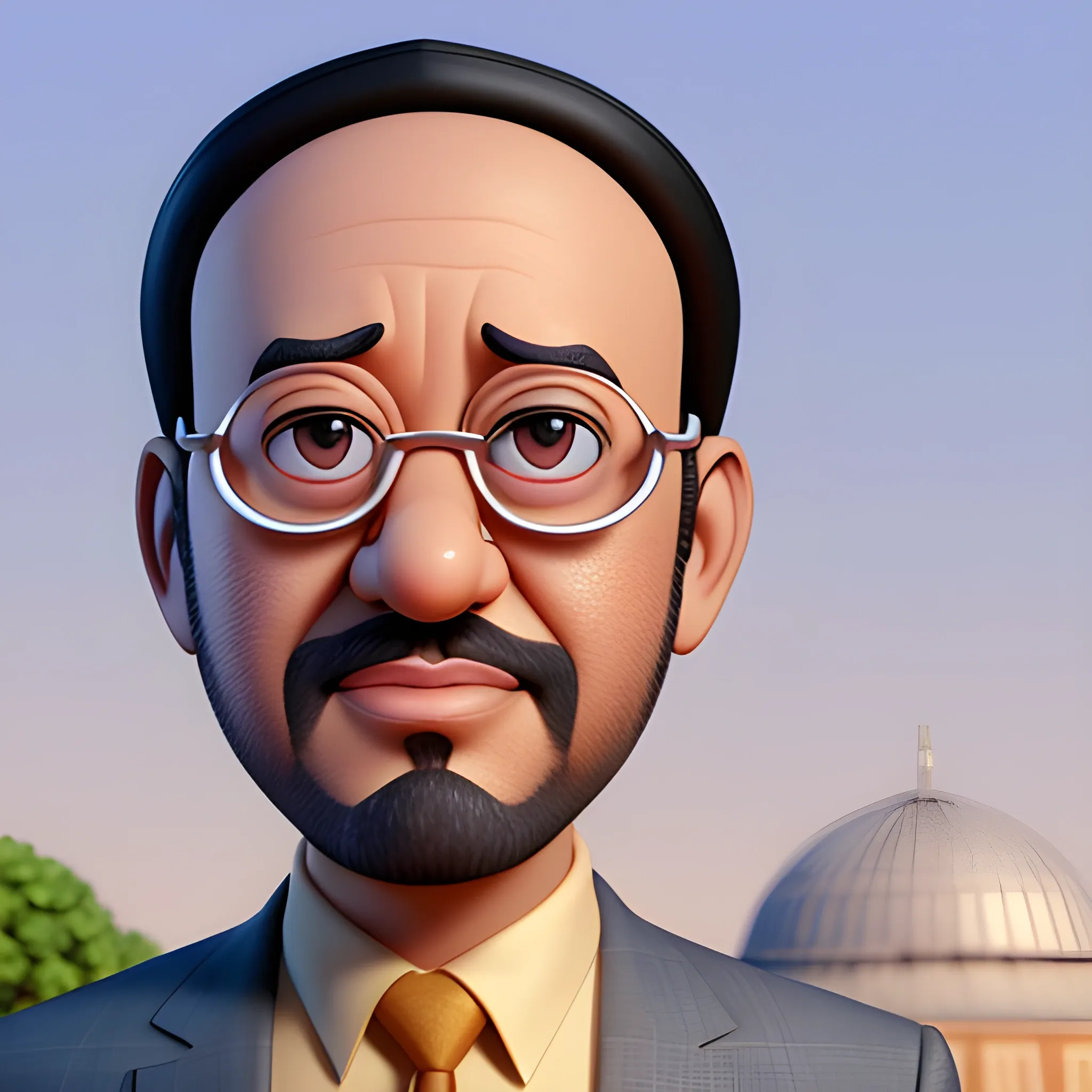 screenshot of ma'ruf amin in a pixar movie. 3 d rendering. unreal engine. amazing likeness. very detailed. cartoon caricature., 3D,