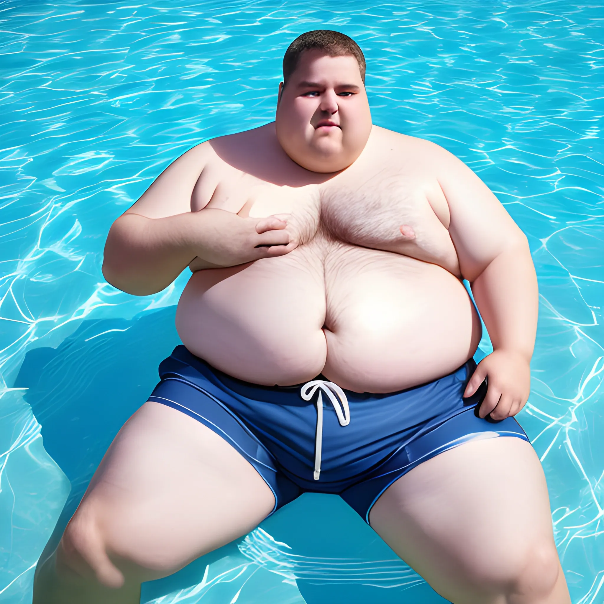 obese male in swim shorts