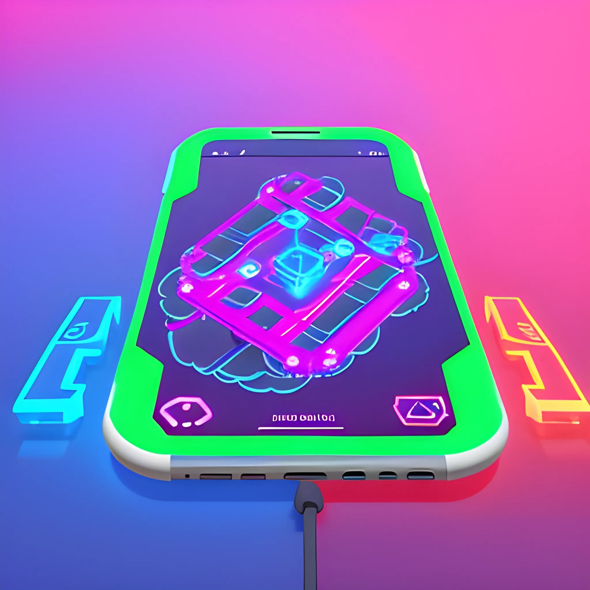 2D Mobile Game, futuristic, neon and glow effects