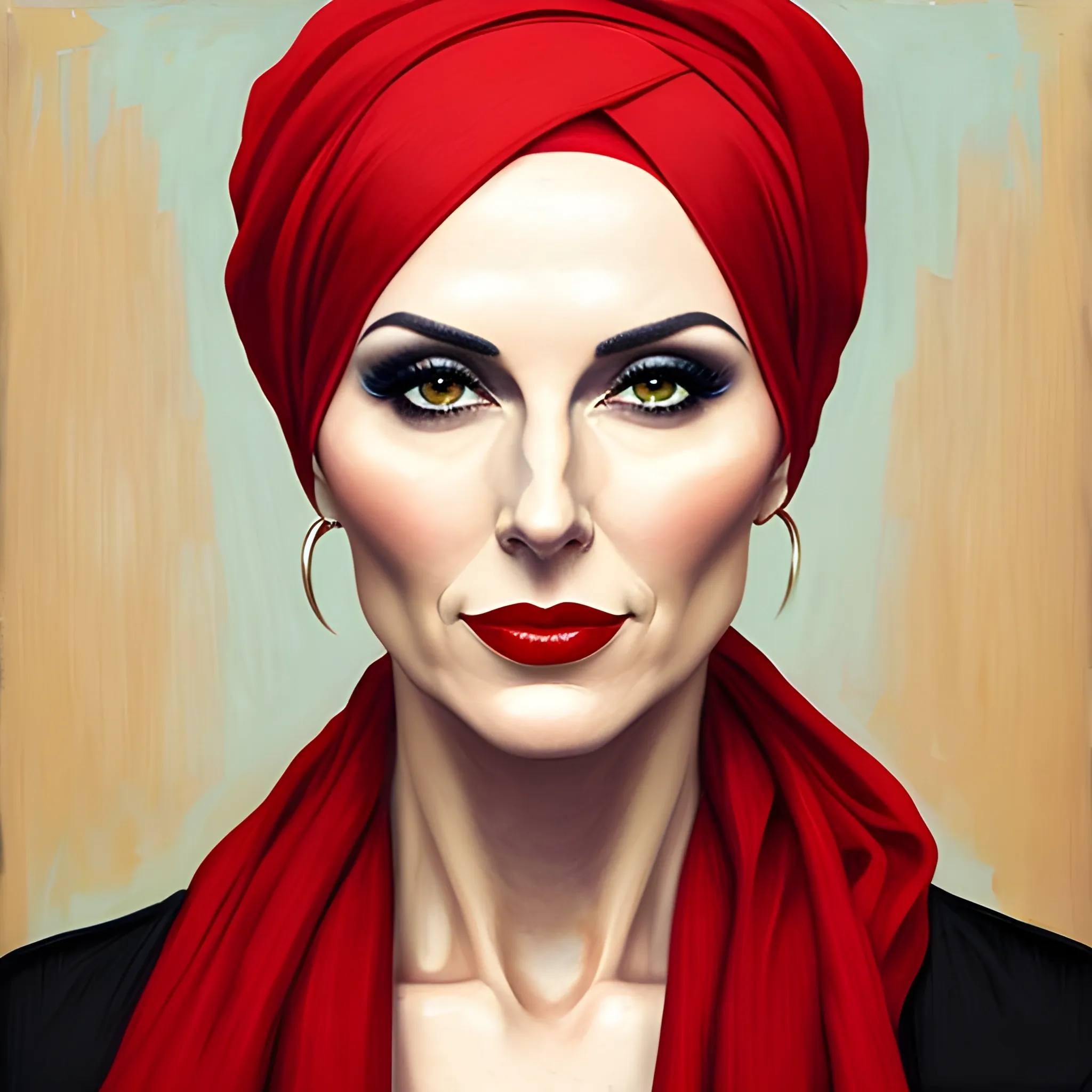 Portrait of girl with red headscarf, masterpiece