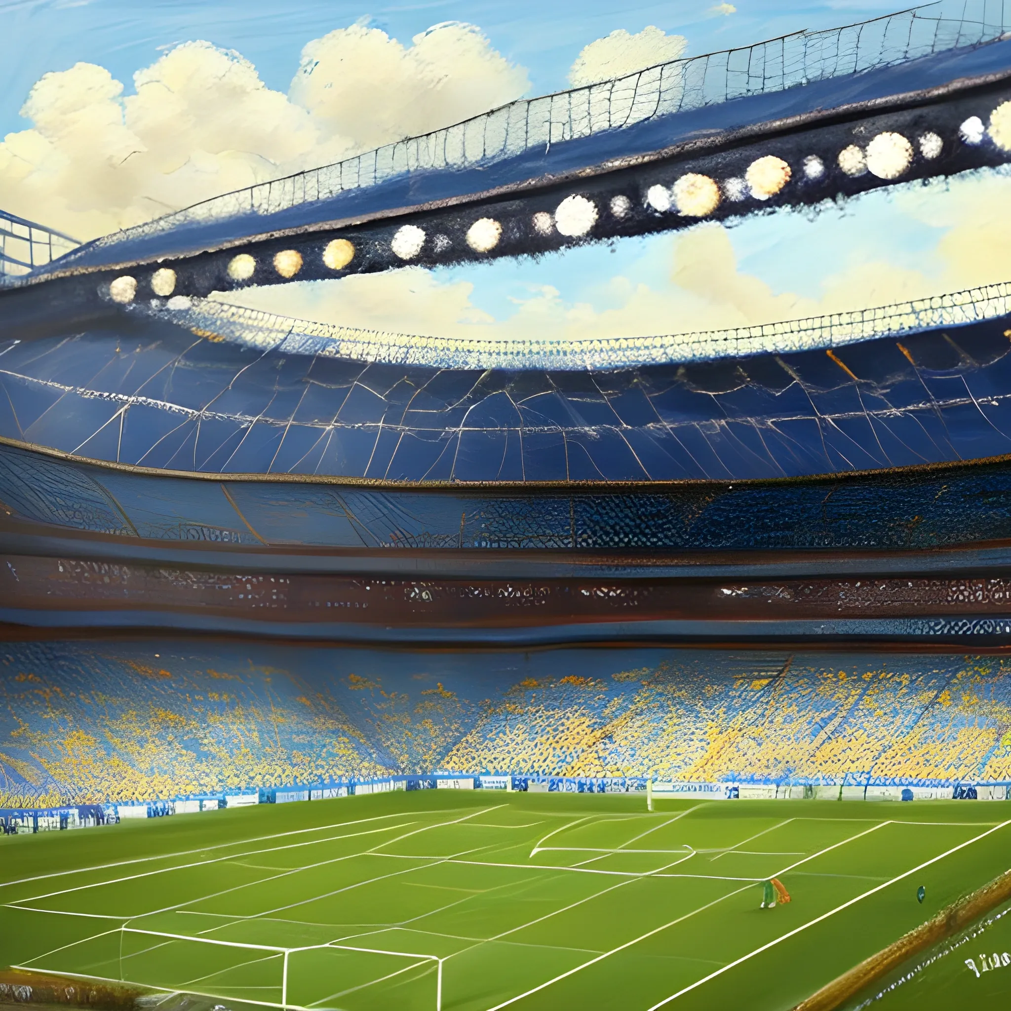 robô jogando futebol no maracanã, Oil Painting, 3D