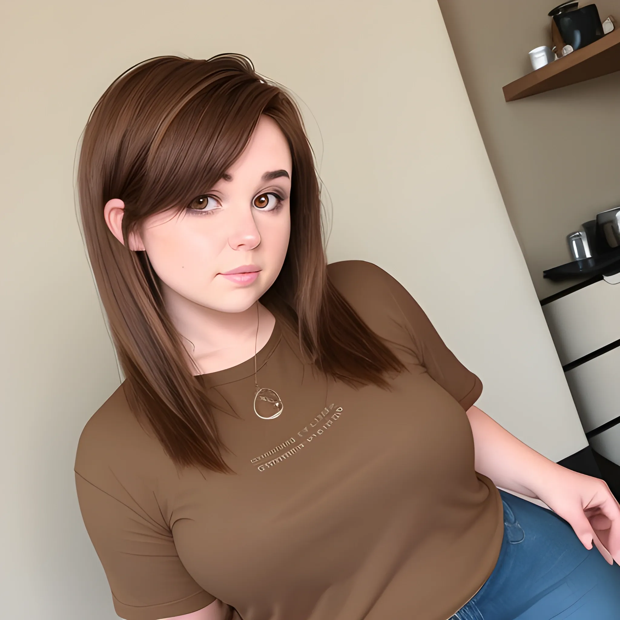 Short thick woman with brown hair SFW