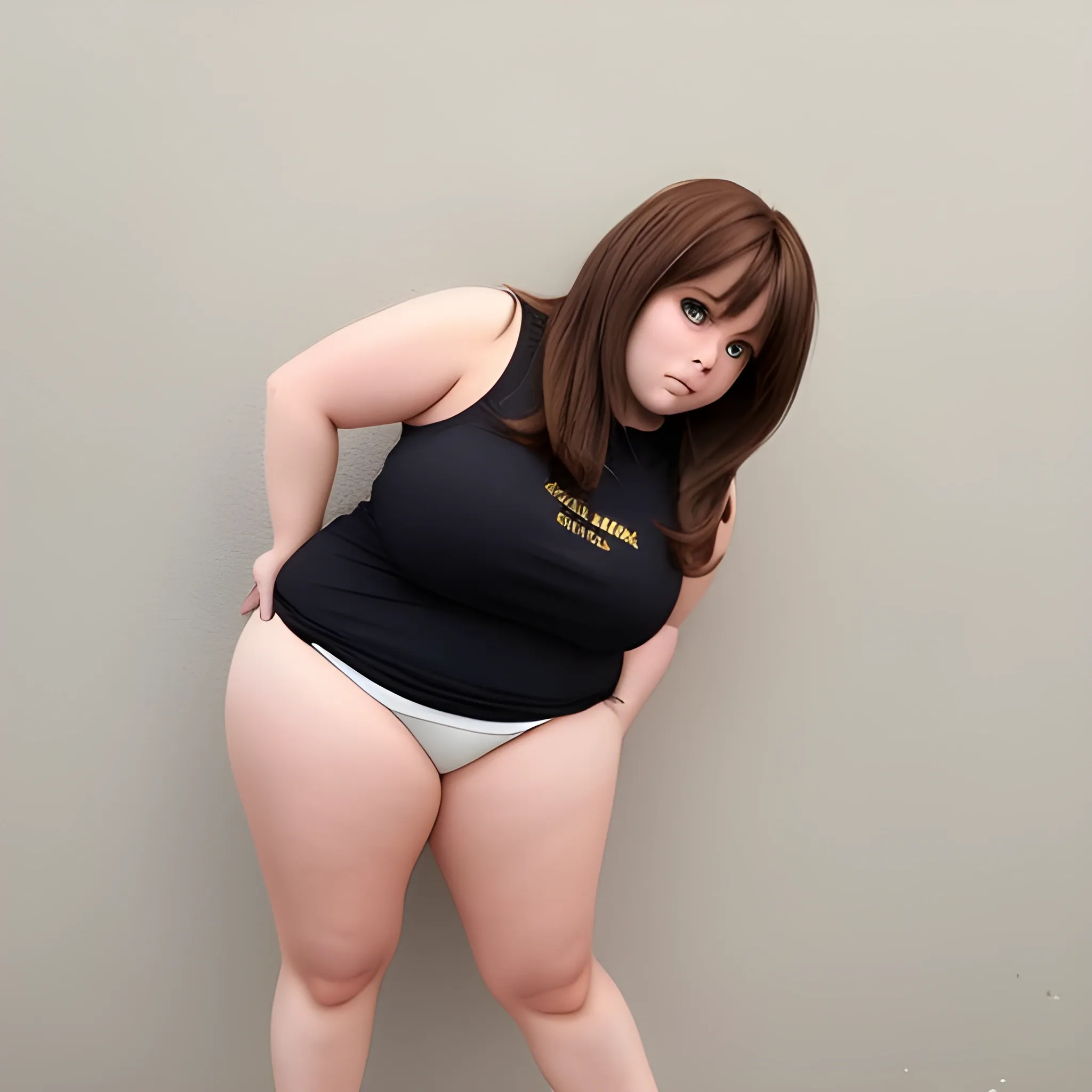 Short thick woman with brown hair SFW