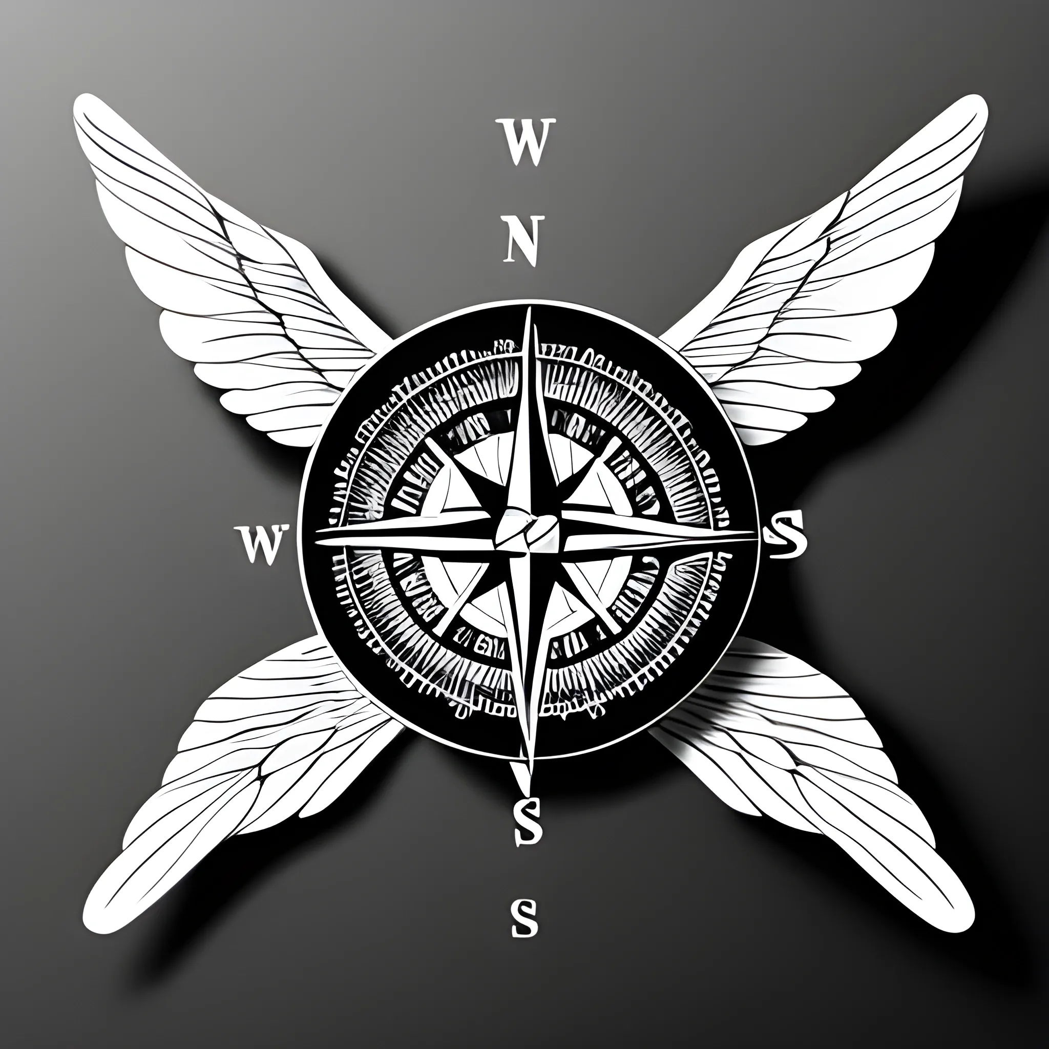 Draw a compass with wings entwined by a snake, in black and white style