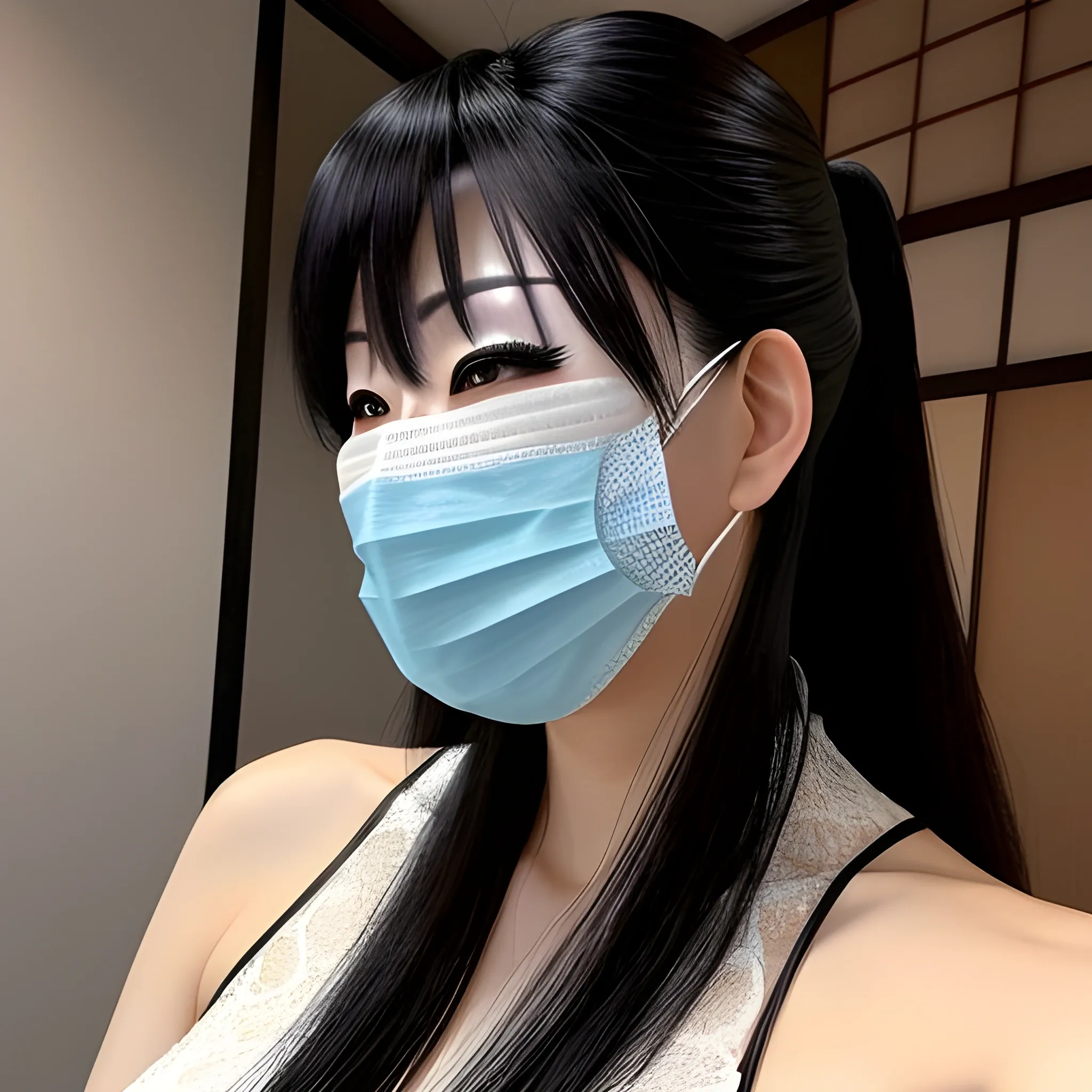 Beautiful japanese girl wearing a mask