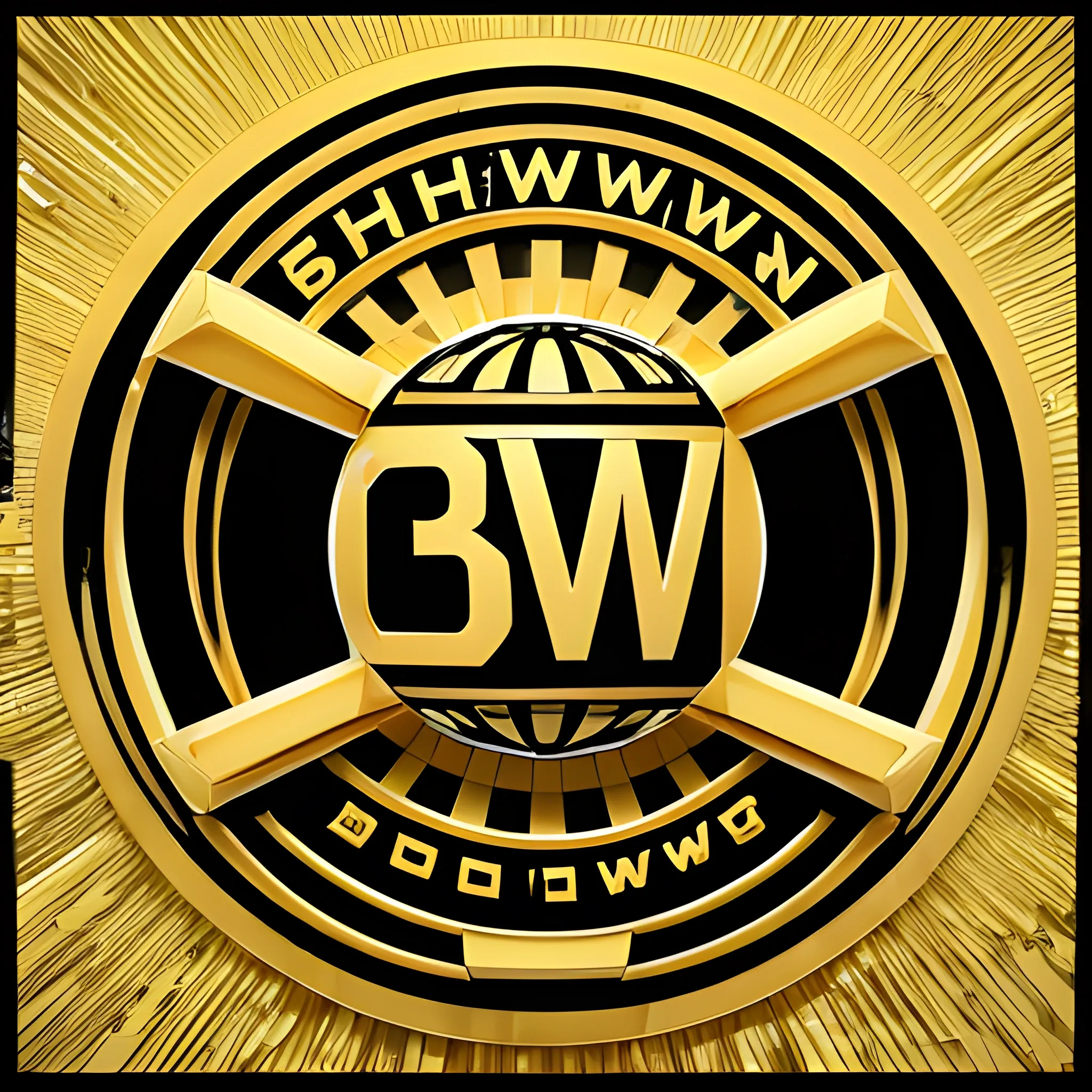 A 3D logo design with the words "Shaw Bowling" in a gold and black color palette, 3D realistic, with a bowling ball replacing the O in "Bowling", a dynamic design with "Bowling" intertwined with the W in "Shaw", Trippy