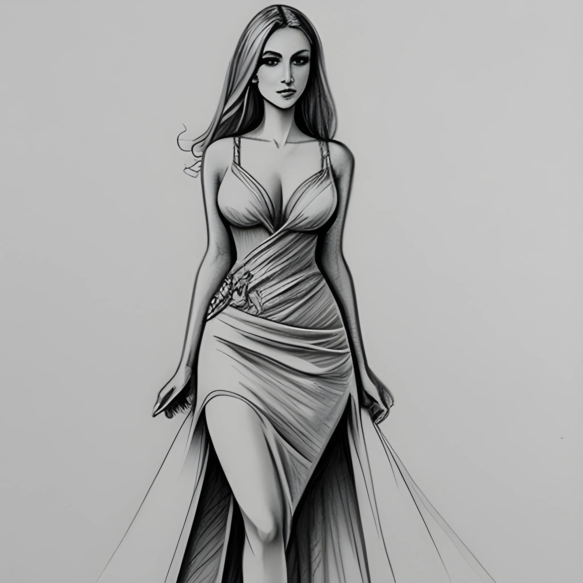 Noble woman, sexy tantalizing dress, Pencil Sketch