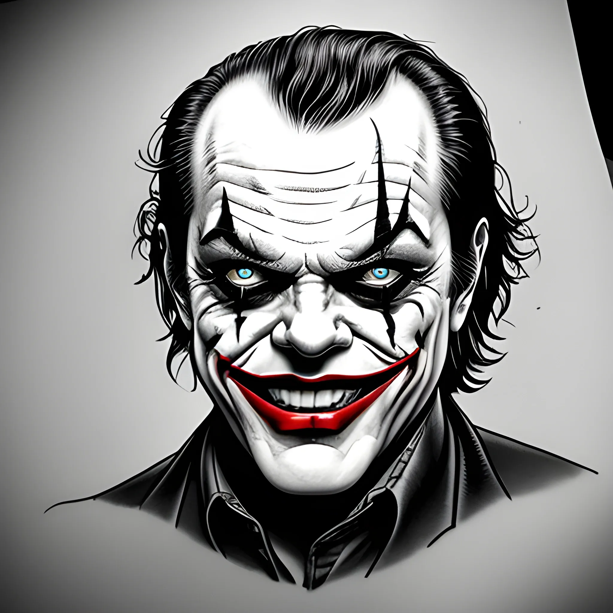 Create a tattoo of Jack Nicholson's Joker in the DC comic book style