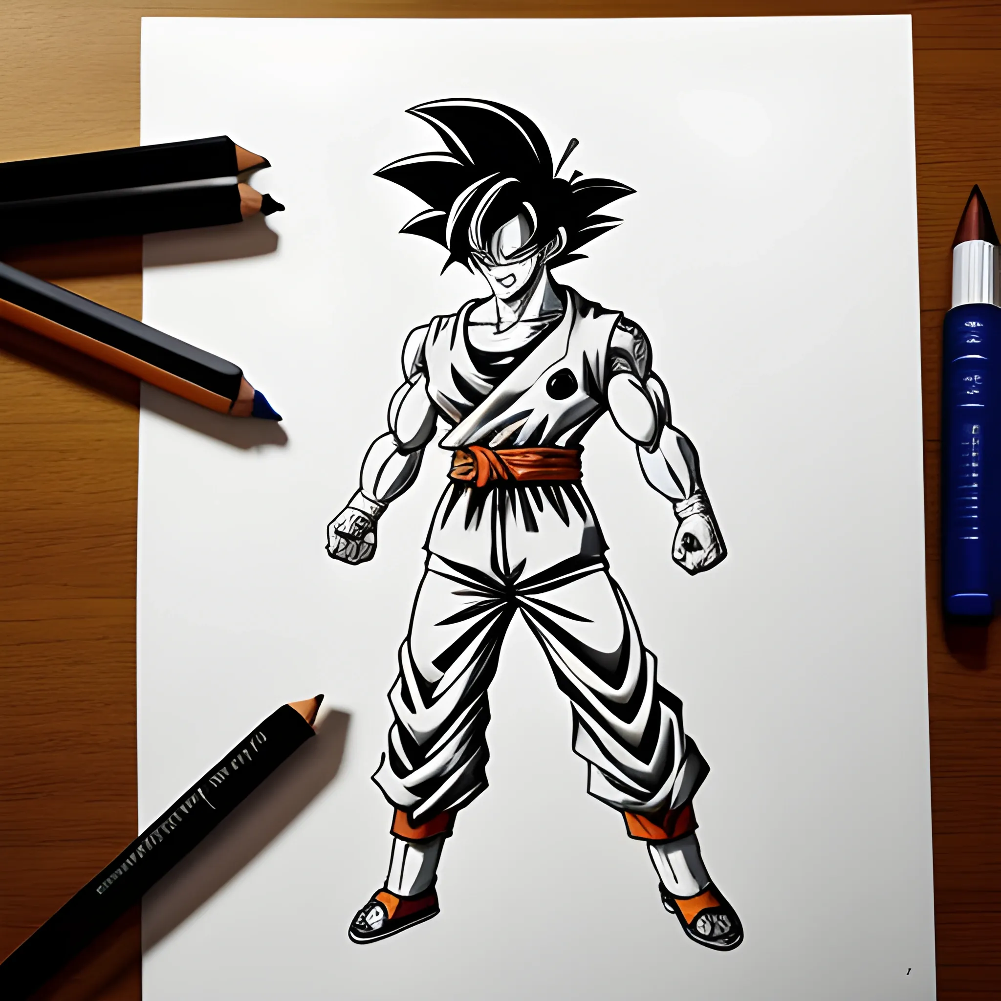 draw me a picture for a tattoo with an image of Son Goku. Make me a chronology of the character from small to the last transformation and in the background the magic dragon
, Cartoon,